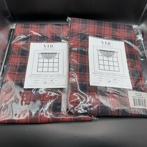 2 - VHC Brands Rustic Balloon Valance 60x15" Red Black Cumberland Window 3 1/4" - Picture 5 of 5